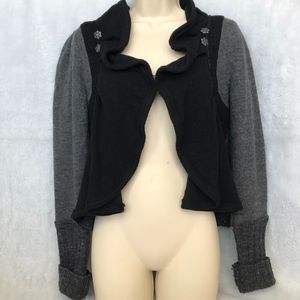Free People Black Gray Ruffle Cardigan Embellished
